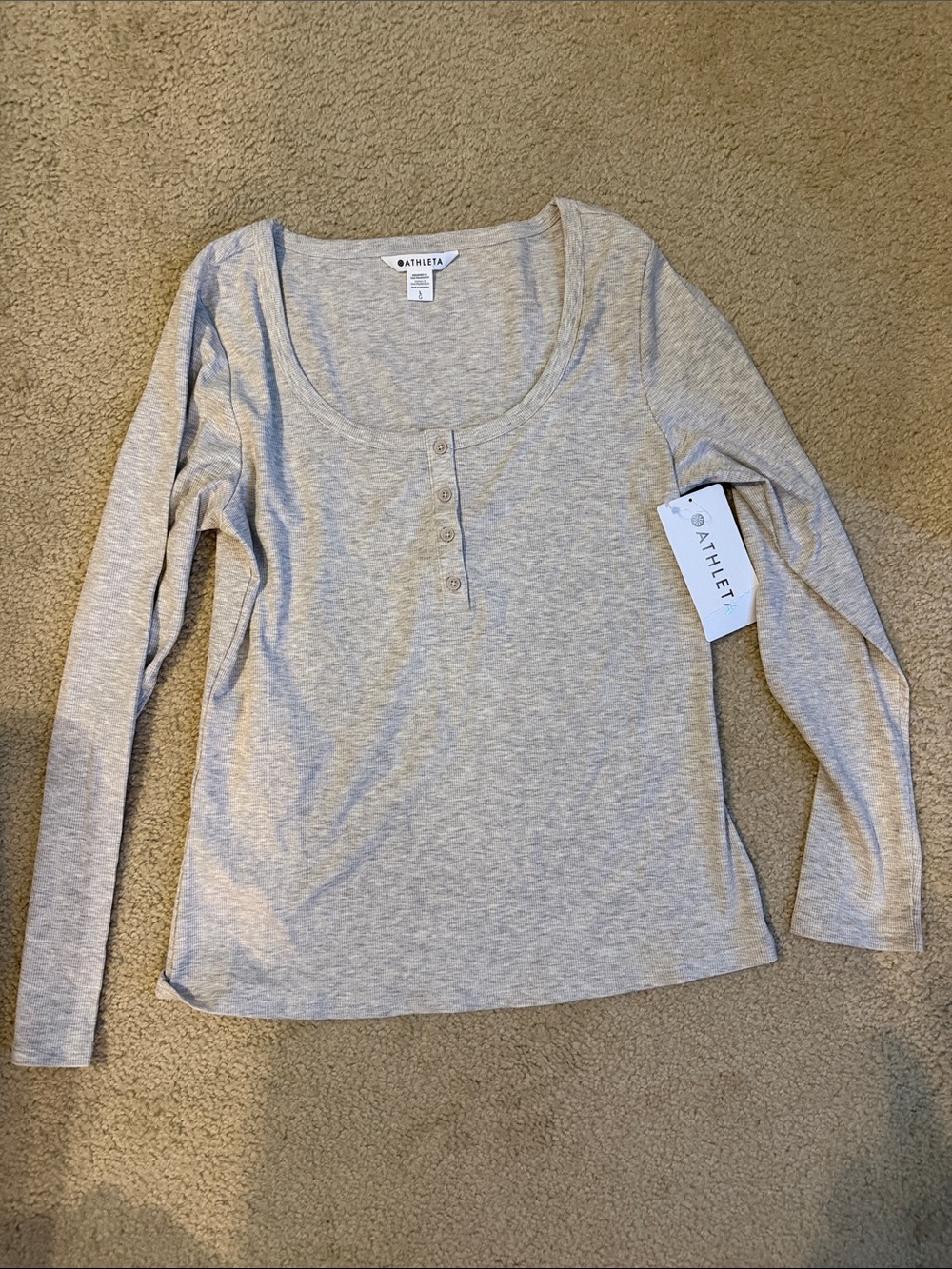 Athleta Heather Light Gray Long-Sleeve Henley Top